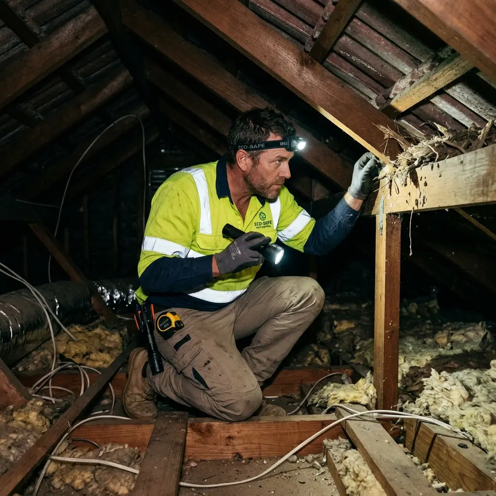 Technician inspecting a Avalon subfloor void for a deceased cat