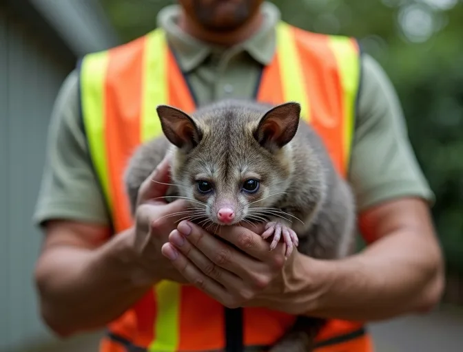 Animal handler safely recovering a deceased possum in Avalon
